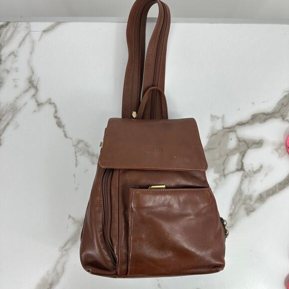 Giudi Womens Italian Leather Backpack Brown  Small Pockets Boho Casual Travel - Picture 7 of 12
